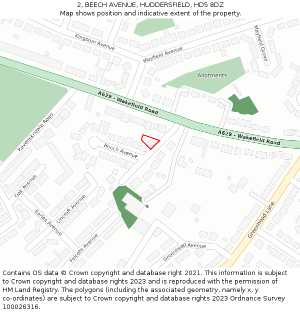 2, BEECH AVENUE, HUDDERSFIELD, HD5 8DZ: Location map and indicative extent of plot