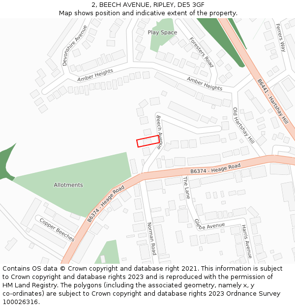 2, BEECH AVENUE, RIPLEY, DE5 3GF: Location map and indicative extent of plot