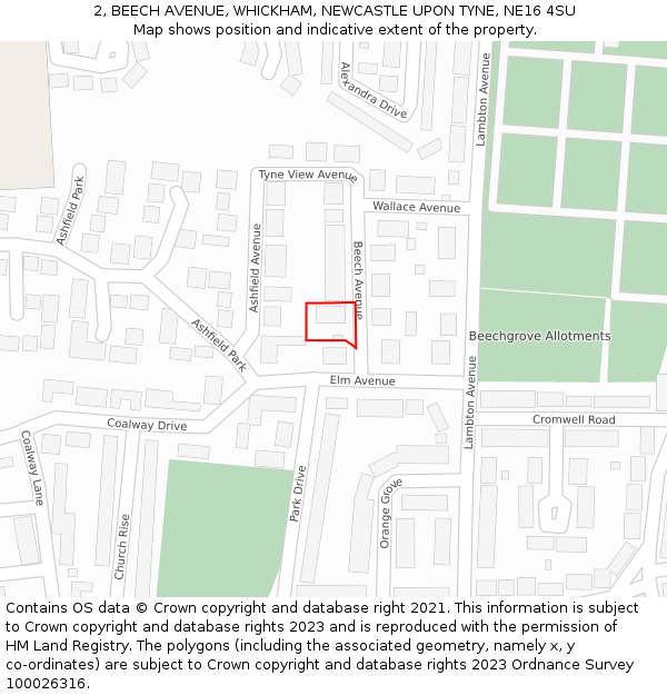 2, BEECH AVENUE, WHICKHAM, NEWCASTLE UPON TYNE, NE16 4SU: Location map and indicative extent of plot
