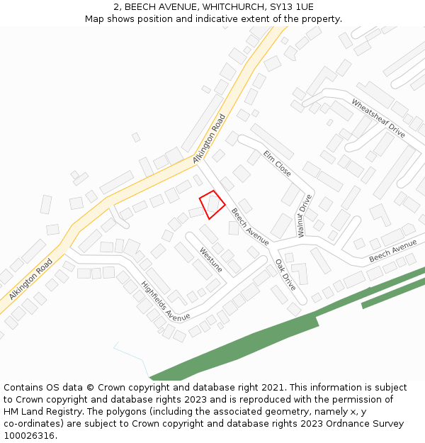 2, BEECH AVENUE, WHITCHURCH, SY13 1UE: Location map and indicative extent of plot