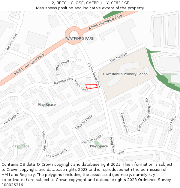 2, BEECH CLOSE, CAERPHILLY, CF83 1SF: Location map and indicative extent of plot