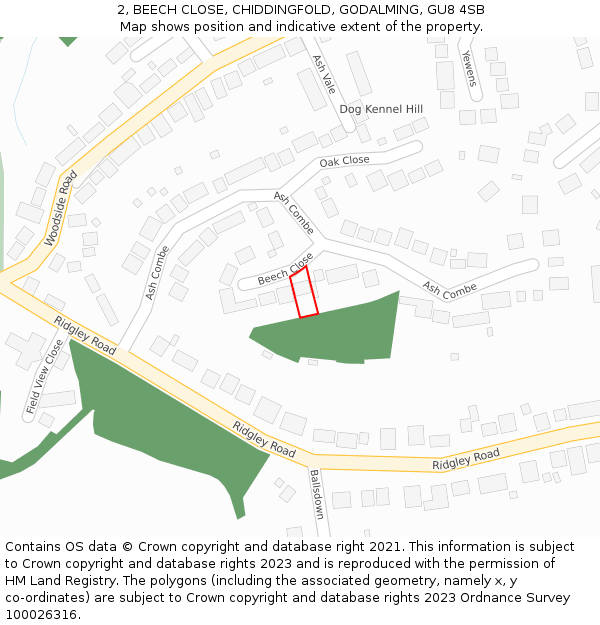 2, BEECH CLOSE, CHIDDINGFOLD, GODALMING, GU8 4SB: Location map and indicative extent of plot