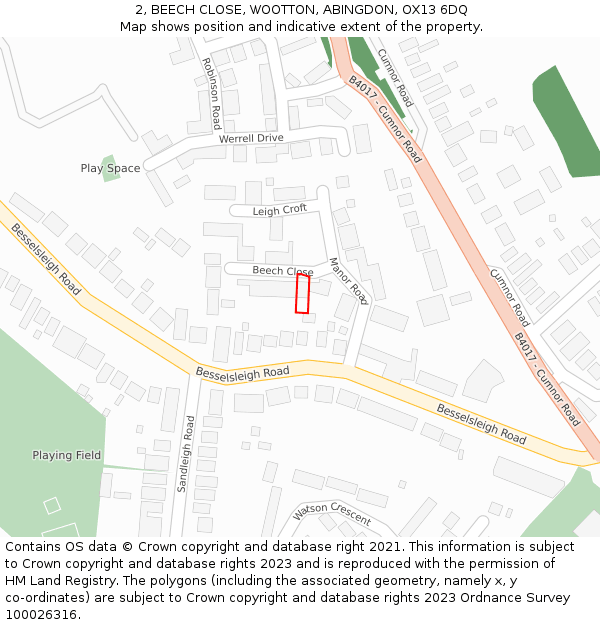 2, BEECH CLOSE, WOOTTON, ABINGDON, OX13 6DQ: Location map and indicative extent of plot