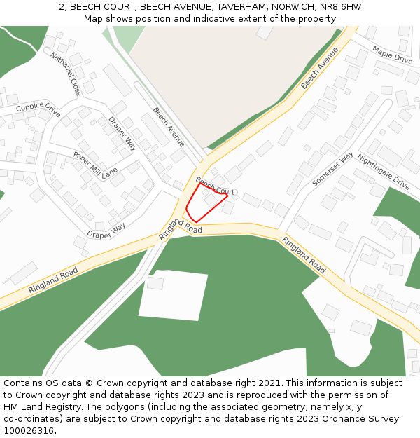 2, BEECH COURT, BEECH AVENUE, TAVERHAM, NORWICH, NR8 6HW: Location map and indicative extent of plot