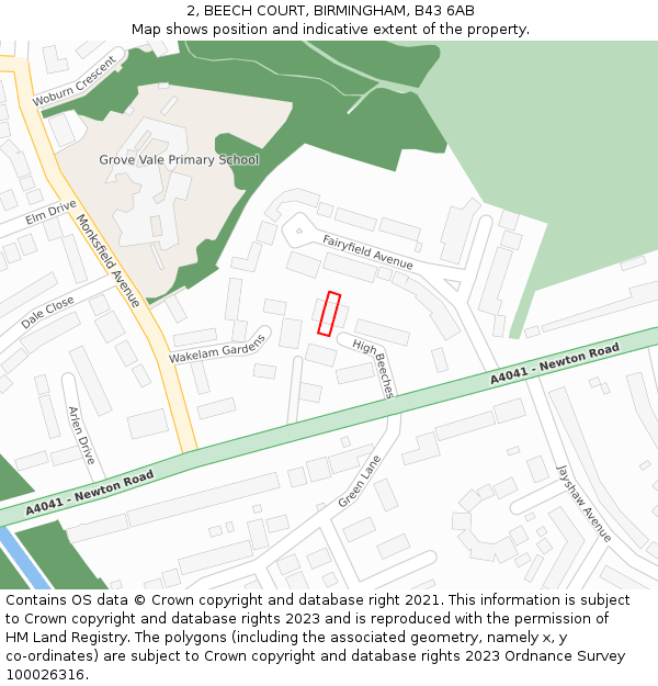 2, BEECH COURT, BIRMINGHAM, B43 6AB: Location map and indicative extent of plot