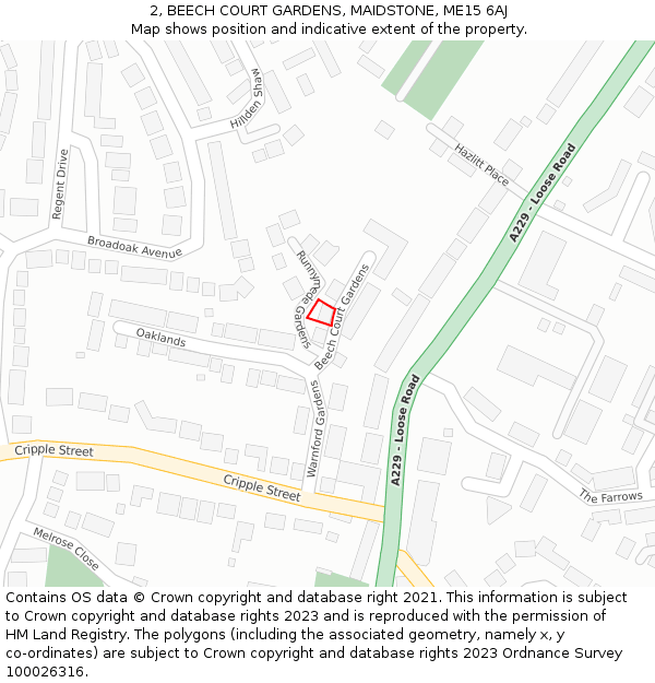 2, BEECH COURT GARDENS, MAIDSTONE, ME15 6AJ: Location map and indicative extent of plot