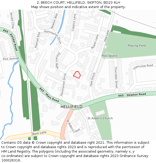 2, BEECH COURT, HELLIFIELD, SKIPTON, BD23 4LH: Location map and indicative extent of plot