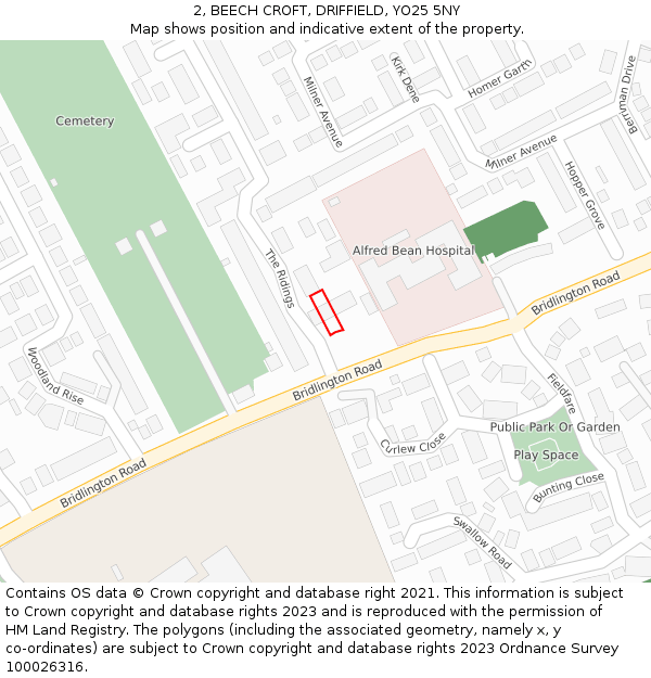 2, BEECH CROFT, DRIFFIELD, YO25 5NY: Location map and indicative extent of plot