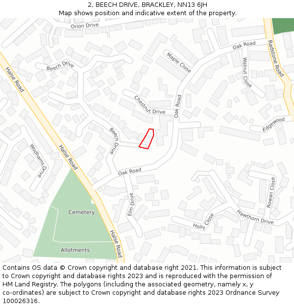 2, BEECH DRIVE, BRACKLEY, NN13 6JH: Location map and indicative extent of plot