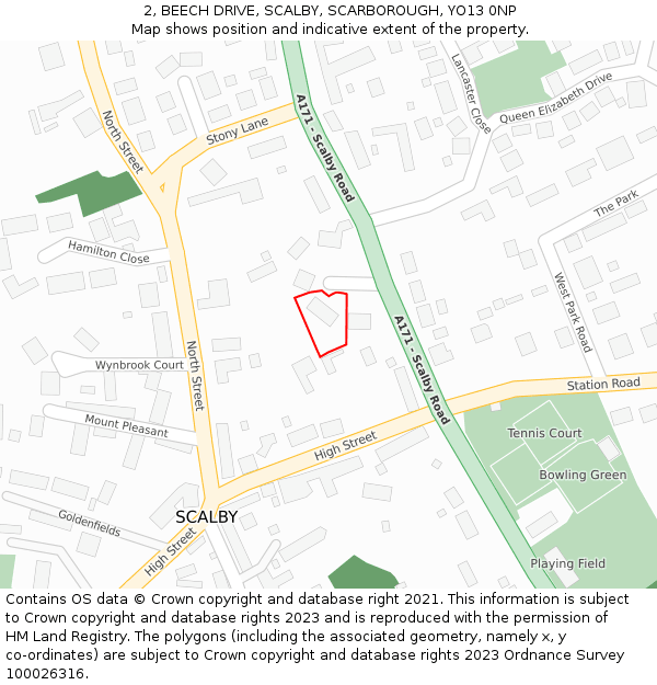 2, BEECH DRIVE, SCALBY, SCARBOROUGH, YO13 0NP: Location map and indicative extent of plot