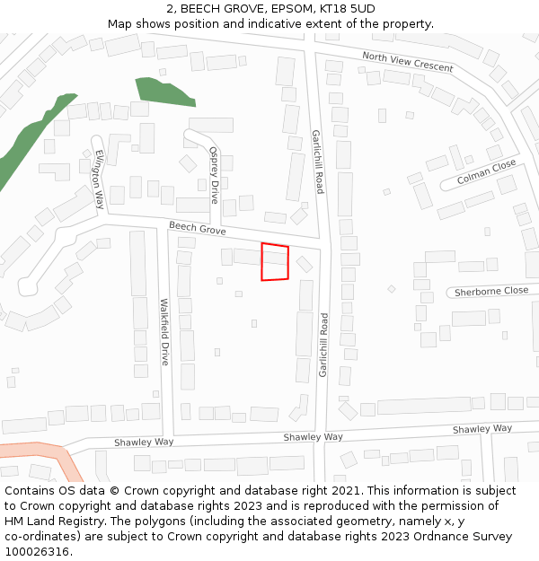 2, BEECH GROVE, EPSOM, KT18 5UD: Location map and indicative extent of plot