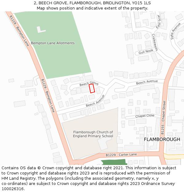 2, BEECH GROVE, FLAMBOROUGH, BRIDLINGTON, YO15 1LS: Location map and indicative extent of plot