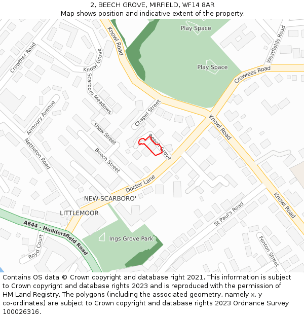 2, BEECH GROVE, MIRFIELD, WF14 8AR: Location map and indicative extent of plot
