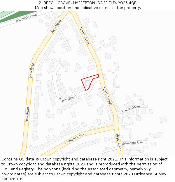 2, BEECH GROVE, NAFFERTON, DRIFFIELD, YO25 4QR: Location map and indicative extent of plot