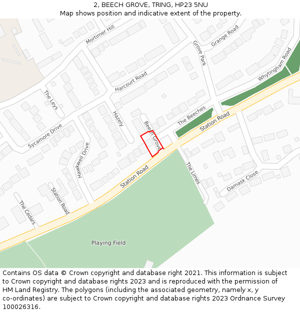 2, BEECH GROVE, TRING, HP23 5NU: Location map and indicative extent of plot