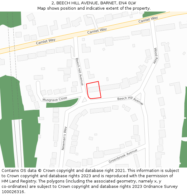 2, BEECH HILL AVENUE, BARNET, EN4 0LW: Location map and indicative extent of plot