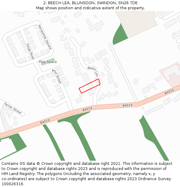 2, BEECH LEA, BLUNSDON, SWINDON, SN26 7DE: Location map and indicative extent of plot