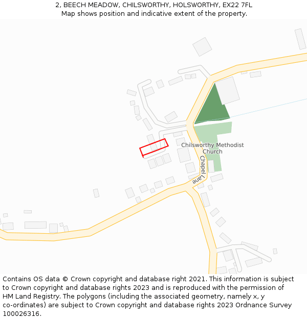 2, BEECH MEADOW, CHILSWORTHY, HOLSWORTHY, EX22 7FL: Location map and indicative extent of plot