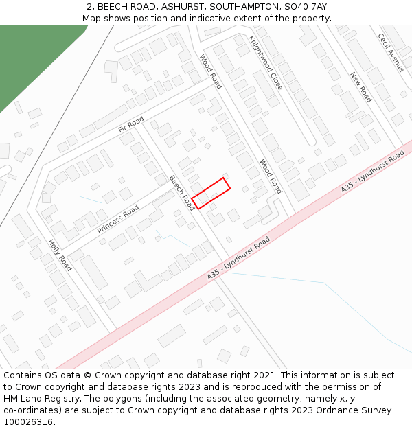 2, BEECH ROAD, ASHURST, SOUTHAMPTON, SO40 7AY: Location map and indicative extent of plot