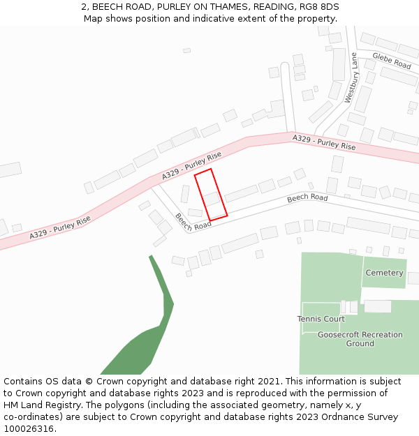 2, BEECH ROAD, PURLEY ON THAMES, READING, RG8 8DS: Location map and indicative extent of plot