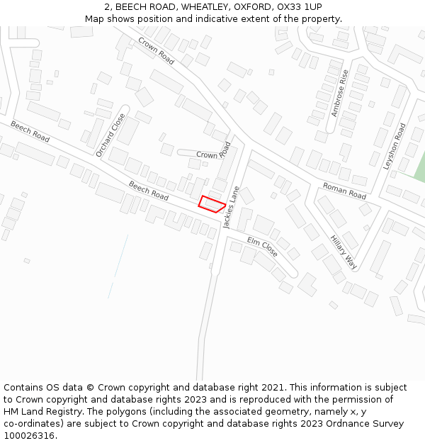 2, BEECH ROAD, WHEATLEY, OXFORD, OX33 1UP: Location map and indicative extent of plot