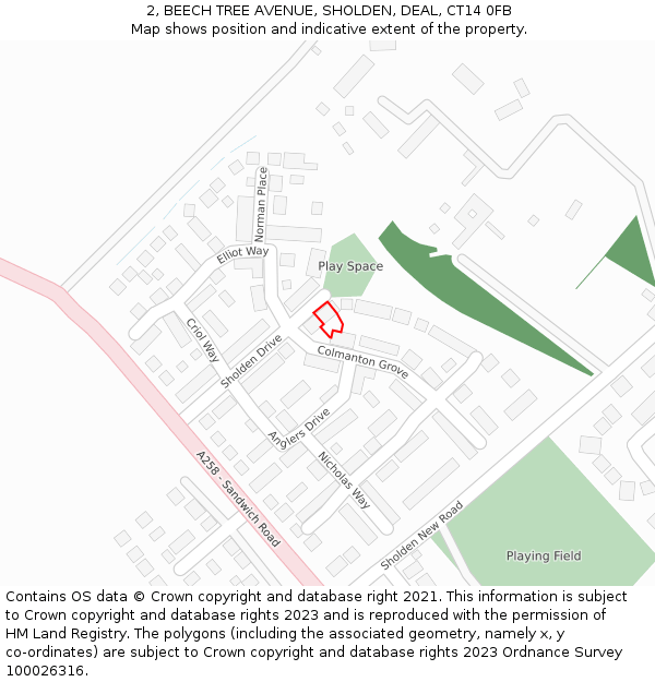 2, BEECH TREE AVENUE, SHOLDEN, DEAL, CT14 0FB: Location map and indicative extent of plot