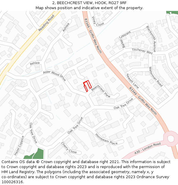 2, BEECHCREST VIEW, HOOK, RG27 9RF: Location map and indicative extent of plot