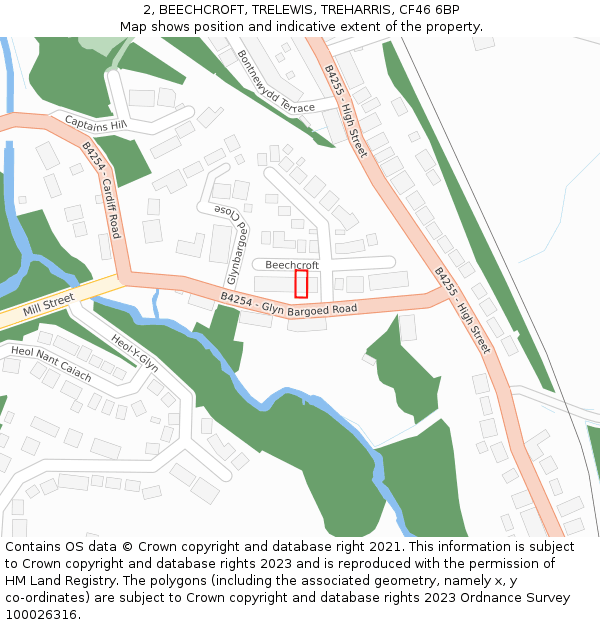 2, BEECHCROFT, TRELEWIS, TREHARRIS, CF46 6BP: Location map and indicative extent of plot