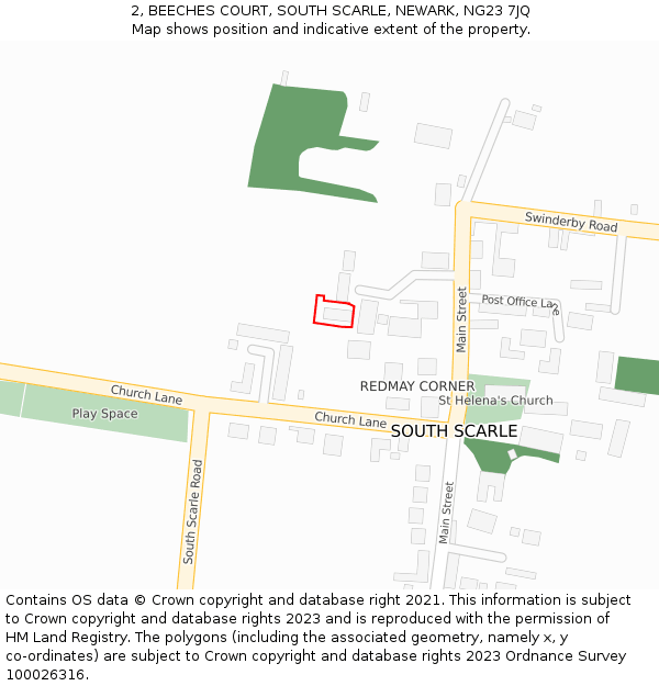 2, BEECHES COURT, SOUTH SCARLE, NEWARK, NG23 7JQ: Location map and indicative extent of plot