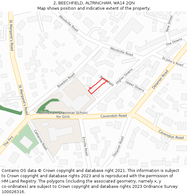 2, BEECHFIELD, ALTRINCHAM, WA14 2QN: Location map and indicative extent of plot