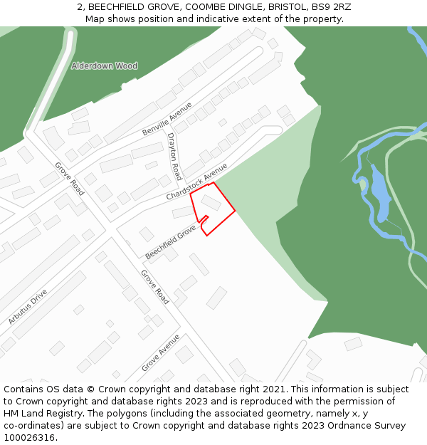 2, BEECHFIELD GROVE, COOMBE DINGLE, BRISTOL, BS9 2RZ: Location map and indicative extent of plot