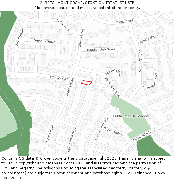 2, BEECHMONT GROVE, STOKE-ON-TRENT, ST1 6TR: Location map and indicative extent of plot