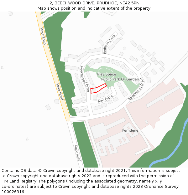 2, BEECHWOOD DRIVE, PRUDHOE, NE42 5PN: Location map and indicative extent of plot