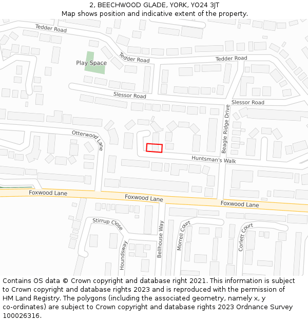 2, BEECHWOOD GLADE, YORK, YO24 3JT: Location map and indicative extent of plot