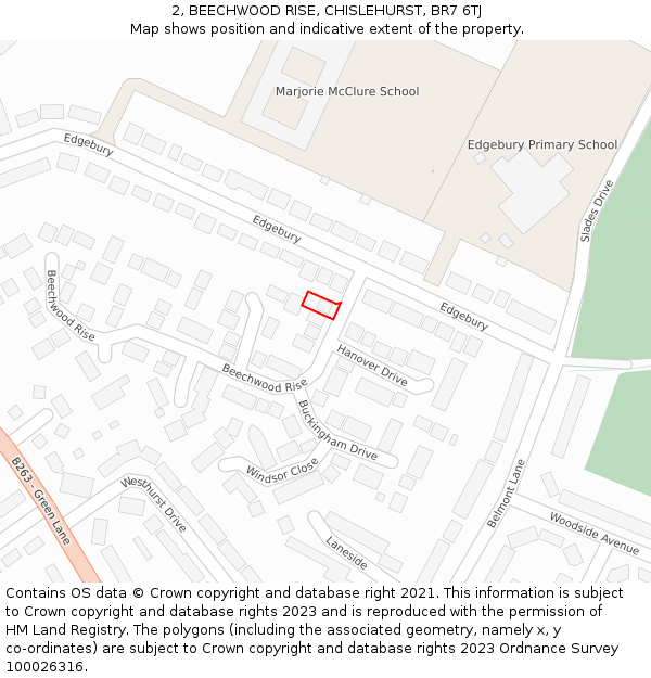 2, BEECHWOOD RISE, CHISLEHURST, BR7 6TJ: Location map and indicative extent of plot