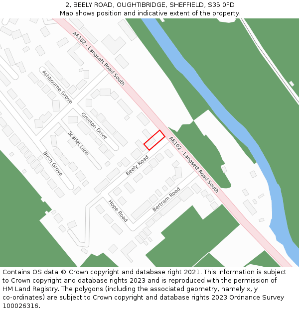 2, BEELY ROAD, OUGHTIBRIDGE, SHEFFIELD, S35 0FD: Location map and indicative extent of plot