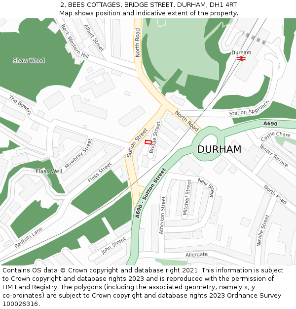 2, BEES COTTAGES, BRIDGE STREET, DURHAM, DH1 4RT: Location map and indicative extent of plot