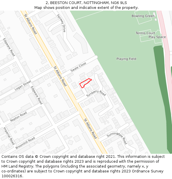 2, BEESTON COURT, NOTTINGHAM, NG6 9LS: Location map and indicative extent of plot