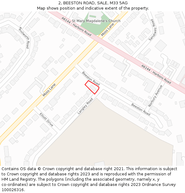 2, BEESTON ROAD, SALE, M33 5AG: Location map and indicative extent of plot