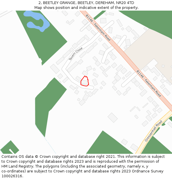 2, BEETLEY GRANGE, BEETLEY, DEREHAM, NR20 4TD: Location map and indicative extent of plot