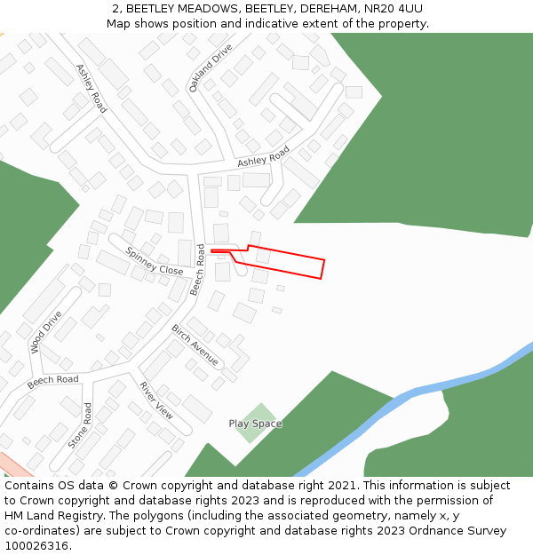 2, BEETLEY MEADOWS, BEETLEY, DEREHAM, NR20 4UU: Location map and indicative extent of plot