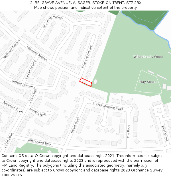 2, BELGRAVE AVENUE, ALSAGER, STOKE-ON-TRENT, ST7 2BX: Location map and indicative extent of plot