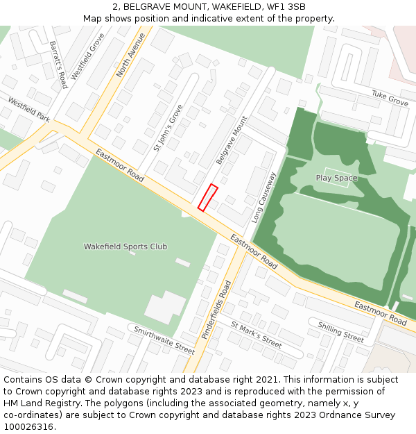 2, BELGRAVE MOUNT, WAKEFIELD, WF1 3SB: Location map and indicative extent of plot