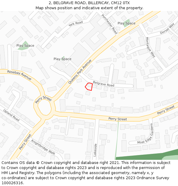 2, BELGRAVE ROAD, BILLERICAY, CM12 0TX: Location map and indicative extent of plot