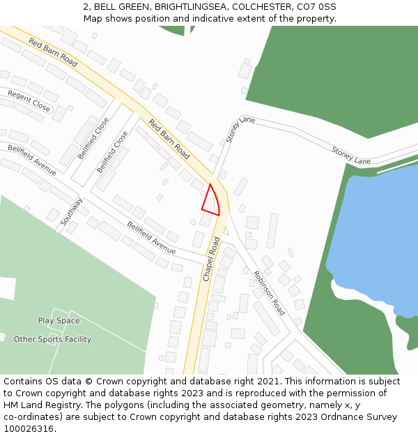 2, BELL GREEN, BRIGHTLINGSEA, COLCHESTER, CO7 0SS: Location map and indicative extent of plot