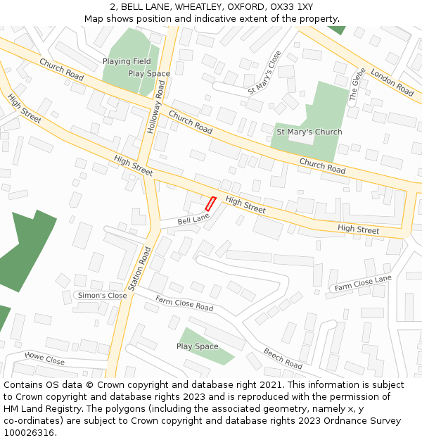 2, BELL LANE, WHEATLEY, OXFORD, OX33 1XY: Location map and indicative extent of plot