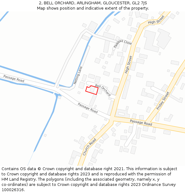 2, BELL ORCHARD, ARLINGHAM, GLOUCESTER, GL2 7JS: Location map and indicative extent of plot