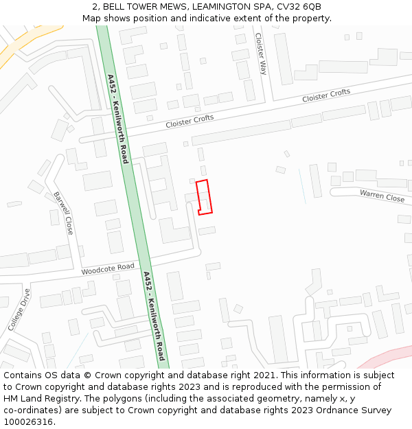 2, BELL TOWER MEWS, LEAMINGTON SPA, CV32 6QB: Location map and indicative extent of plot