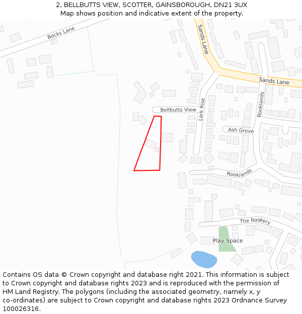 2, BELLBUTTS VIEW, SCOTTER, GAINSBOROUGH, DN21 3UX: Location map and indicative extent of plot