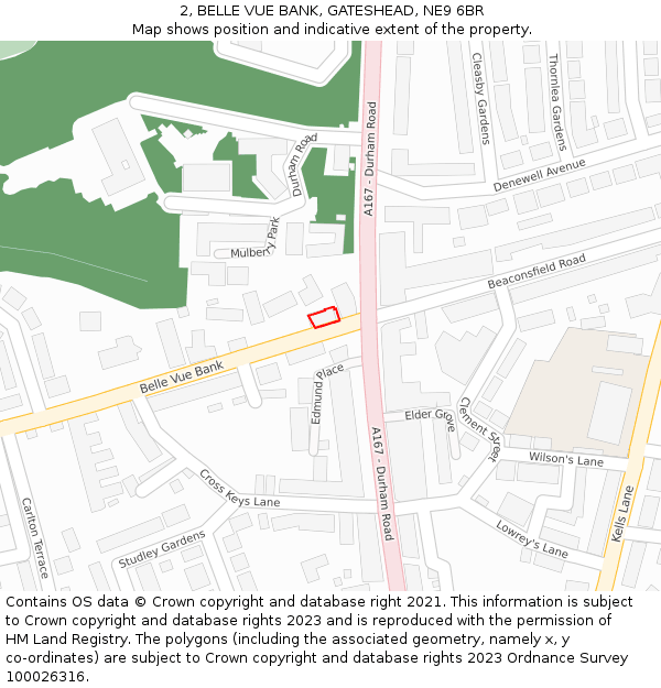 2, BELLE VUE BANK, GATESHEAD, NE9 6BR: Location map and indicative extent of plot